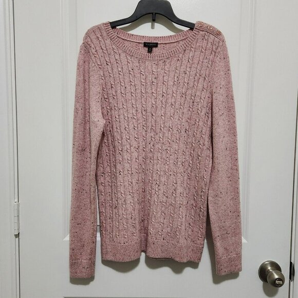 Talbots Women's M Cable Crewneck Pink Speckled Sweater Donegal Longsleeve - Picture 1 of 7